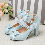 Plataz Sweet Bow Lolita Lace Candy Shoes Coarse Heel Single Shoes 32-43 Shoes High Quality Shoes