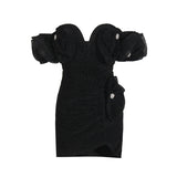 Plataz Folded Shoulder Three-Dimensional Flowers Splicing Short-Term Waist Small Dress 2025 Summer New Dress Woman