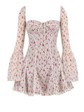 Plataz Lace New French Lightweight Heavyweight Short Dress Horn Sleeve Fish Bone Printed Dress Sexy Spice Girl HZ0628