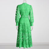 Plataz Temperament Elegant Lace Dress 2025 Summer New Bubble Sleeve Long Sleeve Embroidered Dress Woman