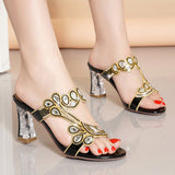 Plataz The Summer Of 2025, The New High-Heeled Water-Drilled Sandals Women's Sense Of Fashion Crystal Coarse And Diamond-Strowded Slippers. High Quality Shoes