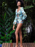 Plataz Clustered Swimsuit Women's Print Bikini Long-Sleeved Swimsuit Hot Lady Swimsuit DJPT