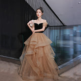 Plataz Word Shoulder Evening Dress Woman 2025 New Art Exam Graduation Evening Dress Dress Spring Temperament Banquet Dress