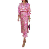 Plataz 2025 New Women's Print Elegant Collar Long-Sleeved Shirt High-Waisted Skirt Fashion Suit Woman DJPT