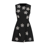 Plataz Elegant Wind Vest Dress 2025 Summer New Round Neck Nail Diamond Flowers Solid Color Short Dress Dress Woman