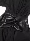 Plataz Temperament Sister Style Dress Woman 2025 Summer High-Grade Folded Long Sleeve High-Waisted Leaf Side Short Dress Women's Dress
