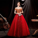 Plataz 2025 New Dry Verted Gold Red Bride Wedding Toast Solo Stage Performance Evening Dress