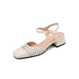 Plataz Size Women's Shoes Wrapped Head Thick Heel One-Word Sandals Women 2025 Summer New Low Heel Women's Shoes High Quality Shoes