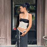 Plataz Sexy Hanging Neck Lace Blouse 2025 Summer New Umbilly Slinged Woman DJPT