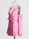 Plataz Trend Royal Sister Design Suit 2025 Spring New Shoulder Sling Hollow Design Pink Coat Woman