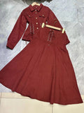Plataz Wind Collar Tie With Waist Jacket Jacket + Wine Red Temperament A-Word Skirt Dress Suit Tide