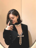 Plataz Black Heavy Industry Bows Order Diamond Spicy Sling Dress Autumn 2024 Short Shoulder Jacket