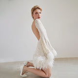 Plataz New Women's Waist Sexy Dress Dress With Long Sleeves And Feathers