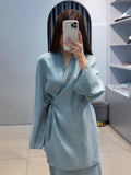 Plataz 2024 New Glazed Forged Waist Waist Pajamas Style Dress Suit Woman