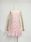 Plataz Dress Holiday Style Fresh Sweet Three-Dimensional Rose Splicing Chiffon Sling Dress Skirt