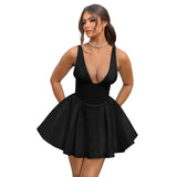 Plataz Summer Sexy Deep V Suspension Dress Girt Laming Slim Short Dress Girl DJPT