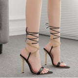 Plataz Pointed Toe Fine And Sexy Chain Tied With Roman Summer Sandals High Heels High Quality Shoes