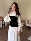 Plataz Autumn New Black And White Splicing Famous Design Feel Waist Thin Dress Dress Dress Dress Dress Dress Woman