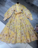 Plataz Autumn And Winter New Australian Tide Brand Retro Court Lantern Sleeve Single Buckle Floral Open Shirt Long Dress