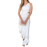 Plataz Summer New Slanted Shoulder-Lexed Shoulder-Lexted Sexy Irregular Lotus Leaf Side Skirt