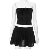 Plataz Women's Spring 2024 New Sleeveless Rolled T-Shirt Spice Girl Dress Set DJPT