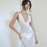 Plataz Deep V Sexy Dew Suspension Dress By Three-Dimensional Flower Dress
