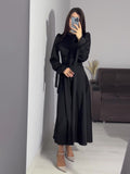 Plataz 2024 New Waist-Skinny Strap Solid Color Long-Sleeved Dress Design Dress Dress Woman