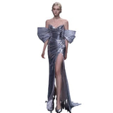 Plataz Evening Dress Silver Lily Toasting Female Feeling Open Fork Niche High-End Light Luxury Annual Host