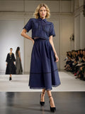 Plataz Lace Embroidery Set 2025 Spring New Collar Short-Sleeved Shirt High-Waist Long Dress Solid Color Woman