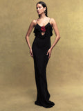 Plataz Women Decorate V-Necked Roses With Lace Dress DJPT