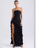 Plataz Summer Explosion Sexy Chest Repair Wooden Ear Side Open Temperament Evening Dress Dress Dress DJPT
