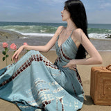 Plataz Sexy Sling Dress Women's Summer New Hainan Sanya Bohemia Printed Back Holiday Dress