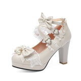 Plataz Sweet Bow Lolita Lace Candy Shoes Coarse Heel Single Shoes 32-43 Shoes High Quality Shoes