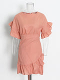 Plataz Trend Style Dress 2025 Spring New Petal Sleeves With Irregular Short Skirts