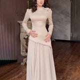 Plataz Women's Autumn Half-High Collared Velvet Decorated High-Waist Temperament Splicing Skirt