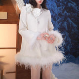 Plataz Temperament High-End Cloaked Round Collar Pearl Bow 50 Wool Double-Sided Hair Coat Coat Winter