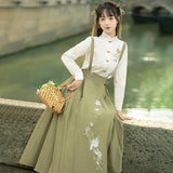 Plataz Design New Green Hanfu Women's Chinese Wind Shirt Back Skirt Two-Piece Set 8431