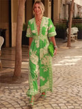 Plataz 2024 New Fashion Women's Printed Jumpsuit V-Neck Short-Sleeved Woman
