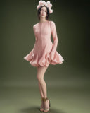 Plataz A-Word Puffed Dress Vietnamese Niche Autumn Collared Horn Sleeves Single-Clip-Enveheded Butbum Skirt Skirt