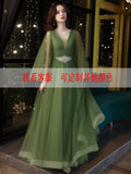 Plataz Dress Women 2025 New Long Green Large-Size Annual Conference Host Banquet Performance Fluffy Temperament Dress