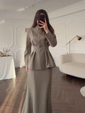 Plataz 2025 New Retro Soft And Pure Color Long Sleeve Blouse Long-Sleeved Dress Elegant And Comfortable Suit Woman