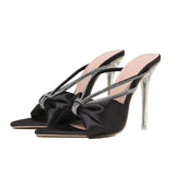 Plataz Bow Tip-Headed Crystal And Ultra-High Heel Sand Slippers Muller Shoes High Quality Shoes