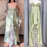 Plataz Design Lace Splicing Dress 2024 New Fashion V-Neck Braeed Sling Skirt