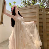 Plataz Niche Sling Dress Woman Seaside Holiday Dress Super Fairy Birthday Dress Engagement Morning Robe Banquet Dress DJPT