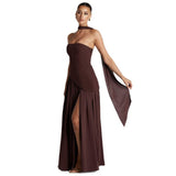 Plataz 2025 New Solid Color Sleeveless Chest Open-Back Splicing Dress