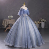 Plataz Gray-Blue Temperament Beautiful Solo Performance Costume Student Vocal Art Canopopy Skirt Annual Meeting Host Evening Dress