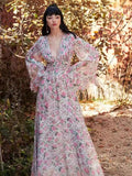 Plataz Beautiful Floral Dress Niche Design Super Fairy Pink V Collar Folds Waist Dress French 2024