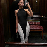 Plataz Women Decorate Sleeveless Hanging Neck Side Fall Mid-Dress Dress DJPT