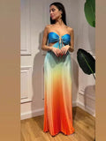 Plataz New Summer Gradient Hanging Neck Fold Fashion Dress Ladies Beach Holiday Dress