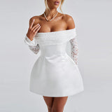 Plataz Autumn 2025 New Ass Skirt Small Fragrant Temperament Sexy Shoulder Lace Dress DJPT